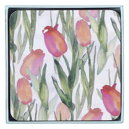 Pink Tulips Coaster S/4