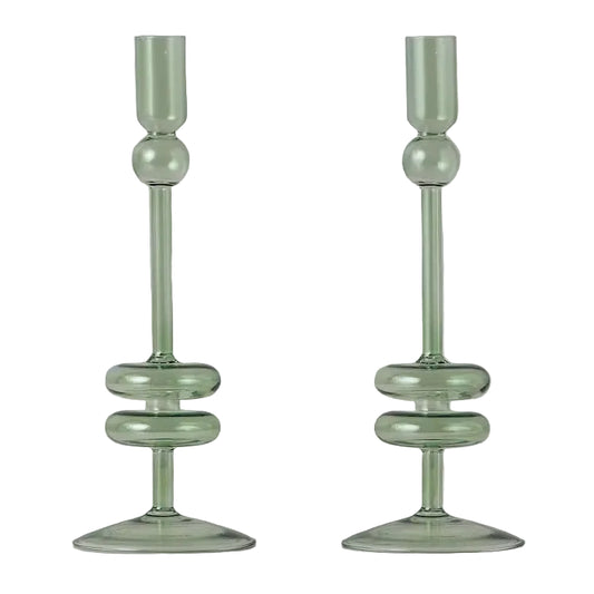 Glass Candlestick S/2 - Medium/Green