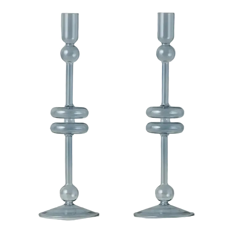 Glass Candlestick S/2 - Large/Blue
