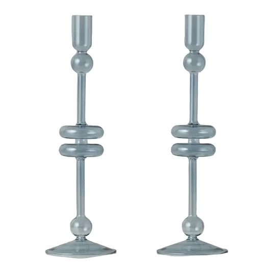 Glass Candlestick S/2 - Large/Blue