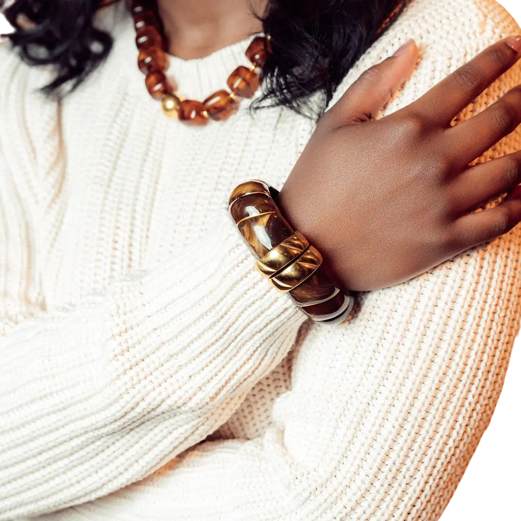 Acrylic Hinged Bracelet - Brown