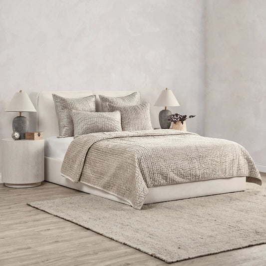 Bari Velvet Quilt Set - Pebble