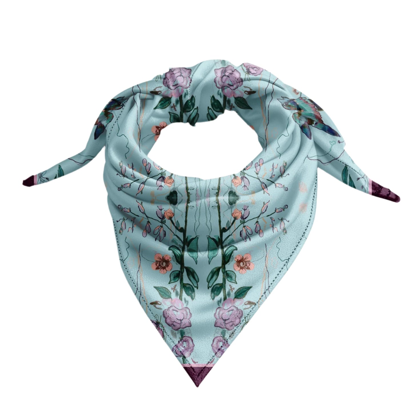 Silk Scarf - Birds of a Feather Aqua