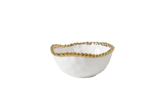 White Porcelain/Gold Beaded - Snack Bowl