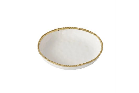 White Porcelain/Gold Beaded - Medium Shallow Bowl