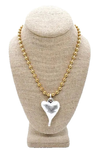 Single Gold Ball Chain Small Silver Heart Necklace