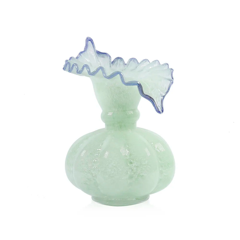 Ruffled Flare Vase - Mint/Periwinkle - 8”