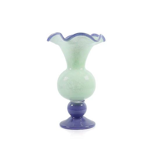 Pedestal Vase - Mint/Periwinkle - 10”