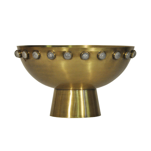 Stone Pebble/Antique Brass Pedestal Bowl