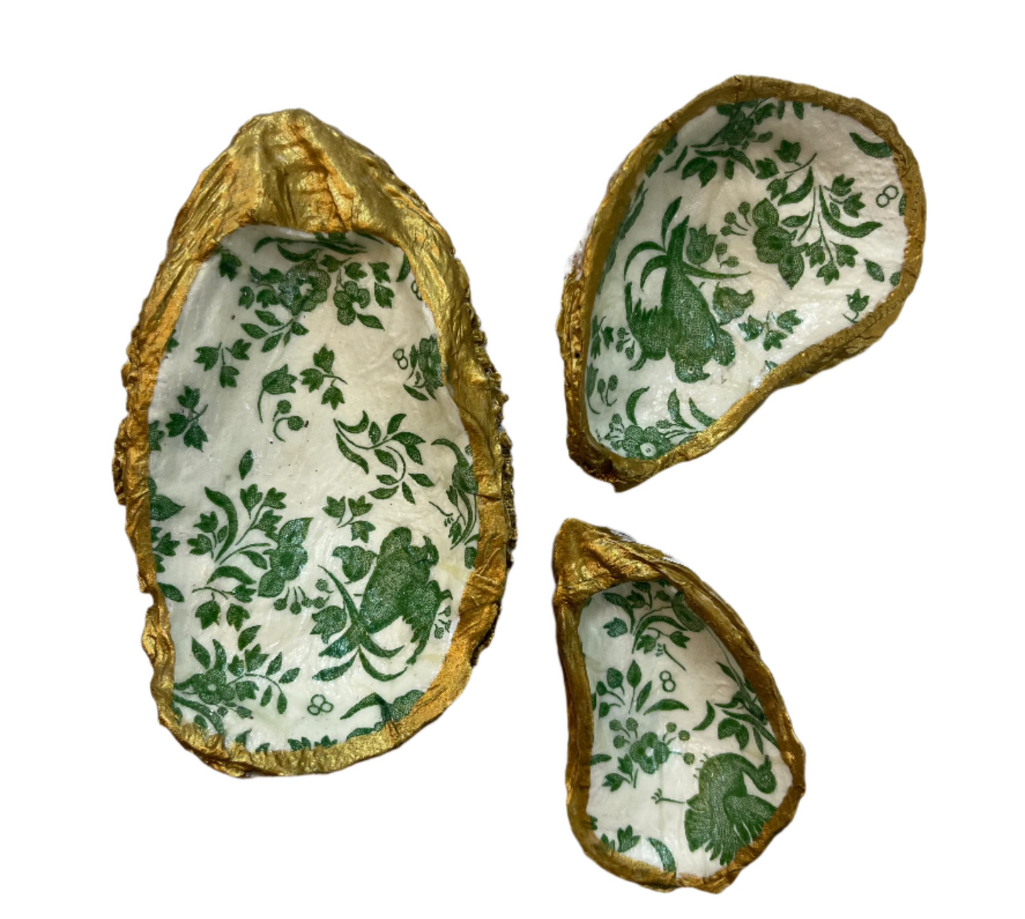 Decoupage Shell/Oyster - Green Porcelain S/3