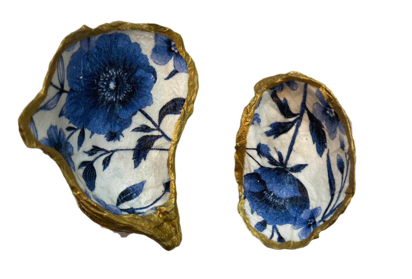 Decoupage Shell/Oyster - Blue Floral S/2