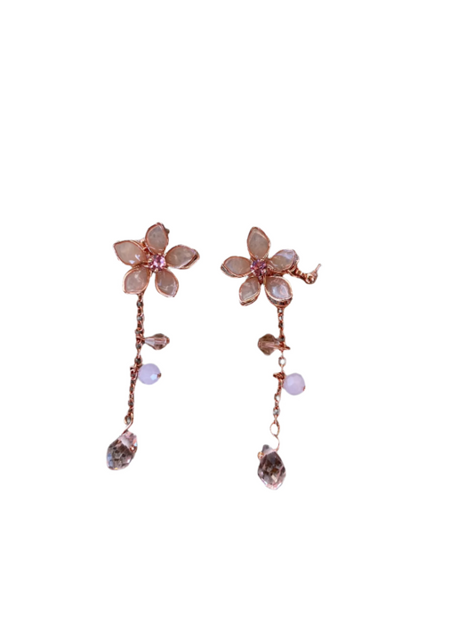 Rose Gold Floral Earring - Clip On