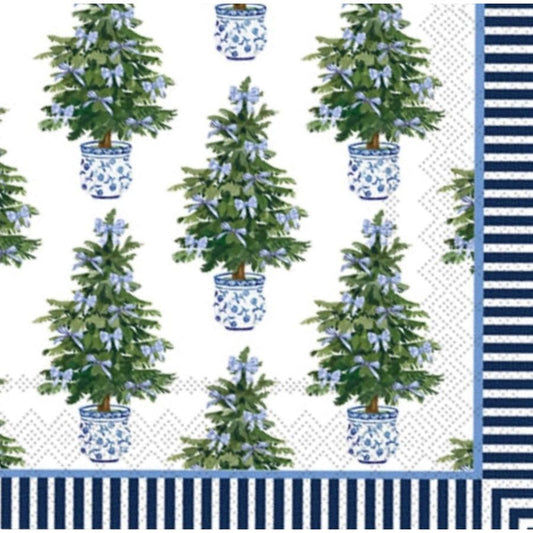 Cocktail Napkin - Blue Bows Christmas Tree