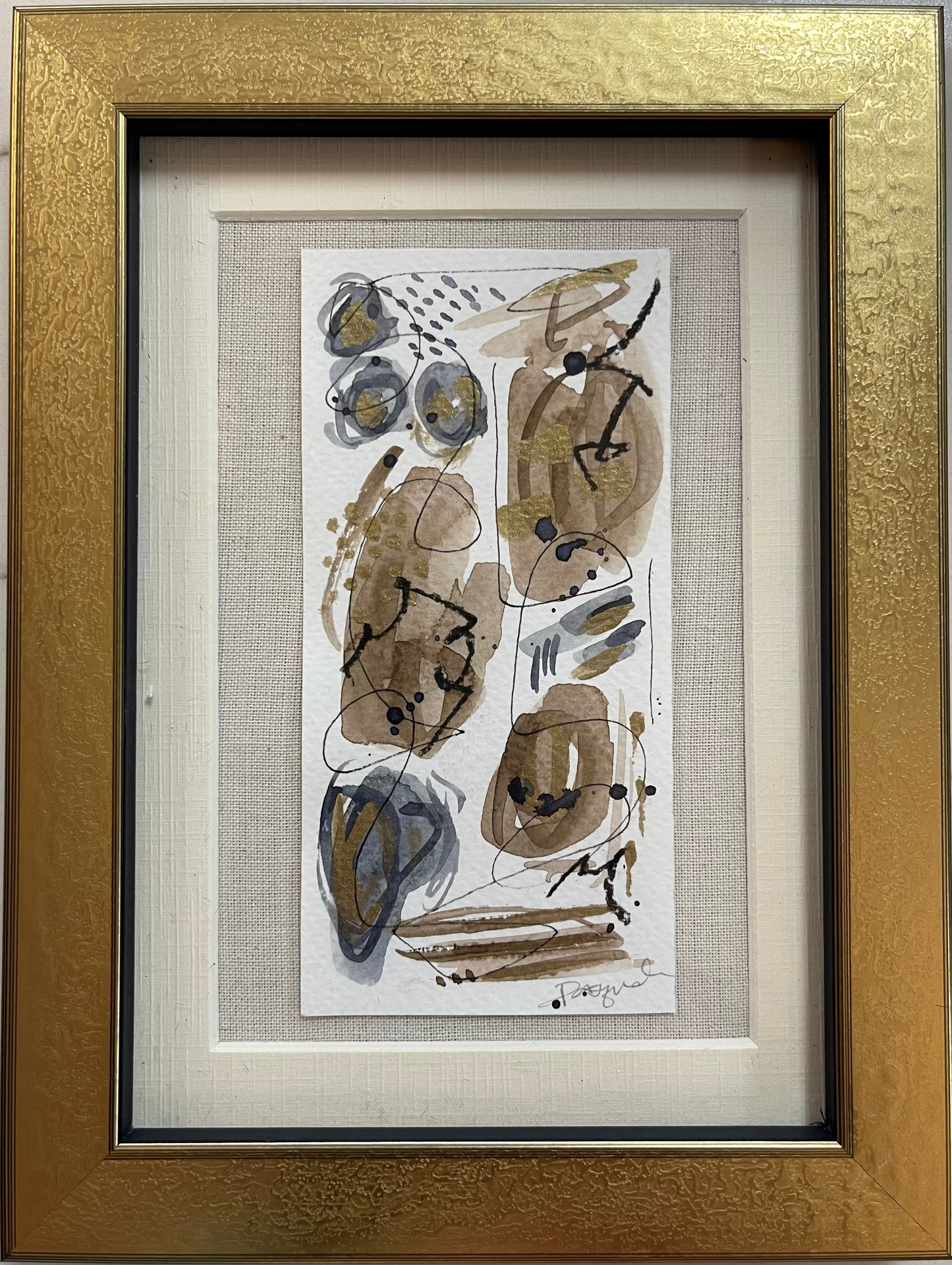 Moody Abstract Watercolor/Gold Frame III