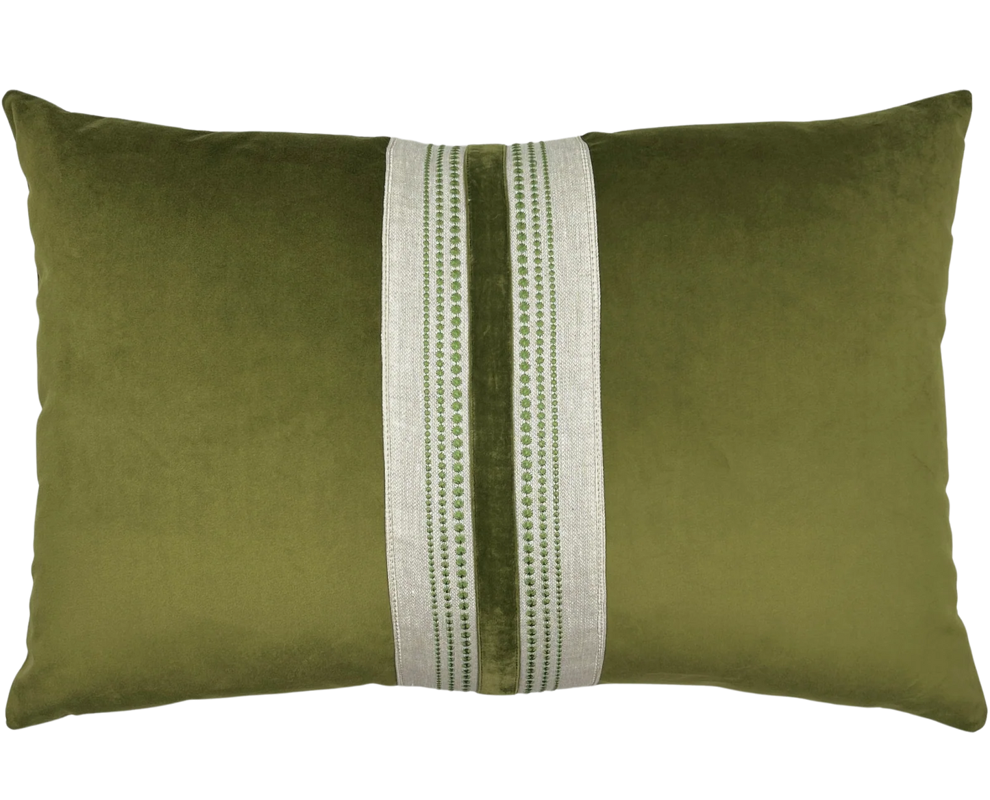 Banded Olive Velvet Pillow - 16x24