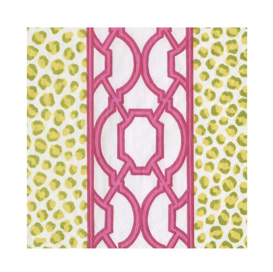 Cocktail Napkin - Banded Green/Fuchsia