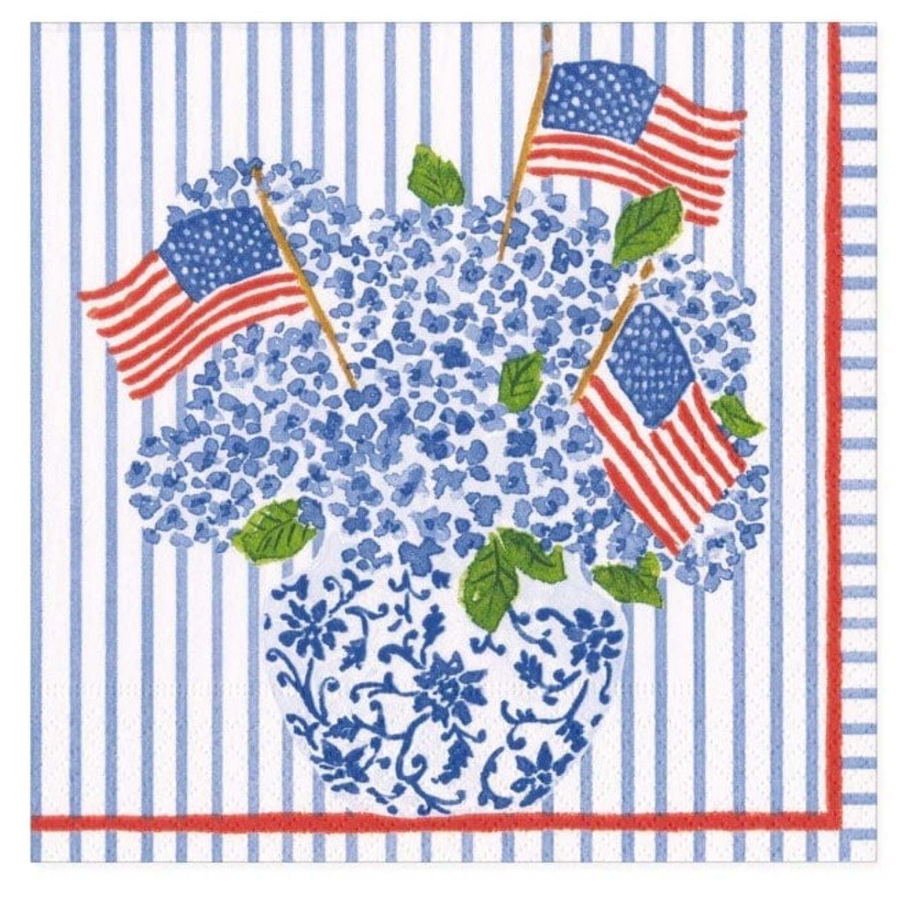 Luncheon Napkin - Flags & Hydrangeas