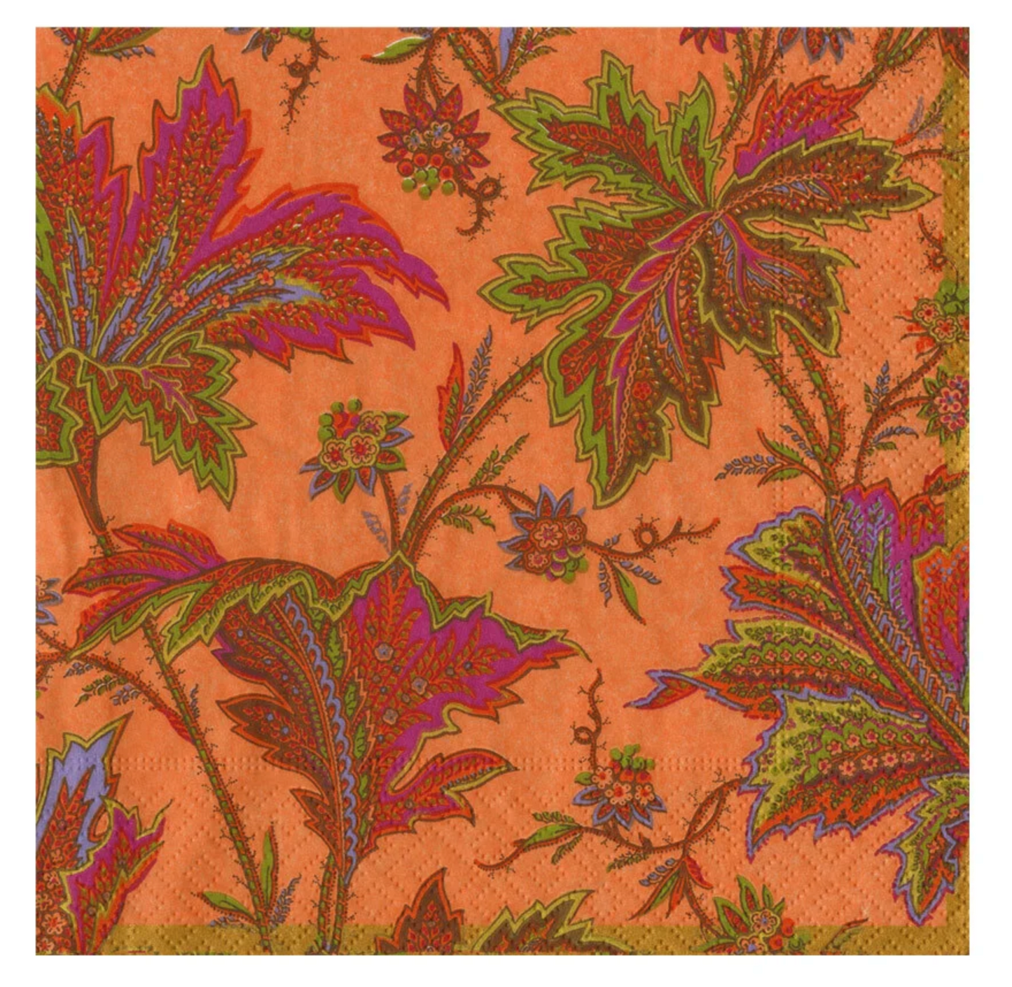 Luncheon Napkin - Paisley Leaves/Coral