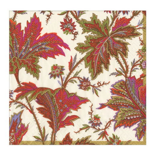 Cocktail Napkin - Paisley Leaves/Ivory
