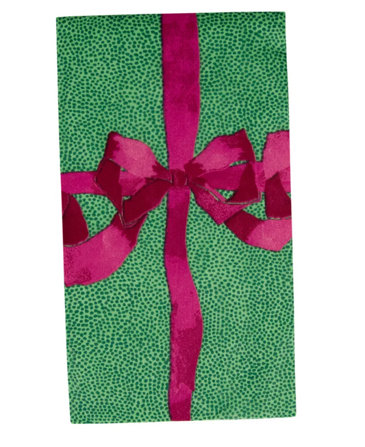 Guest Napkin - Tied With A Bow Green/Plum