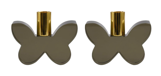 Crystal Butterfly Candleholder S/2 - Smoke