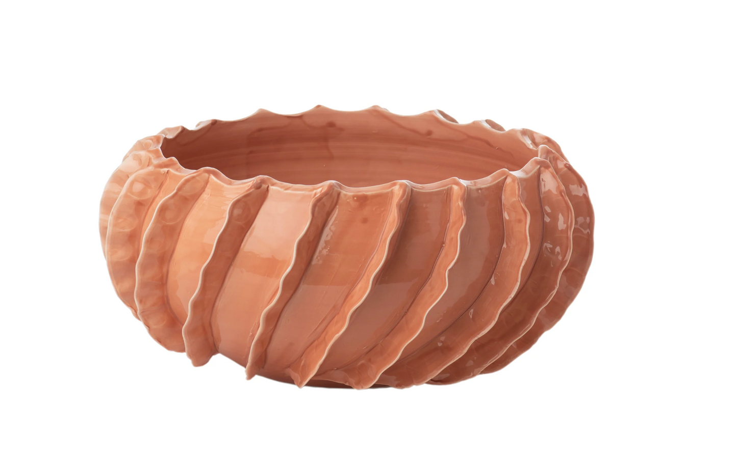 Crimped Ceramic Bowl - Glazed Salmon