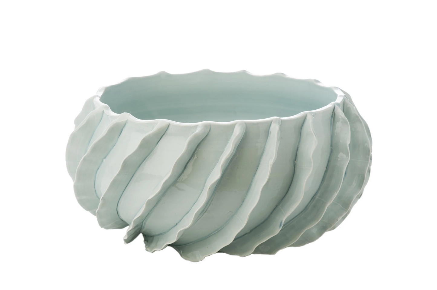 Crimped Ceramic Bowl - Glazed Blue