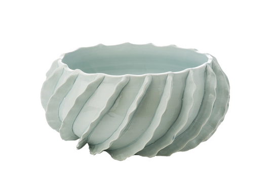 Crimped Ceramic Bowl - Glazed Blue