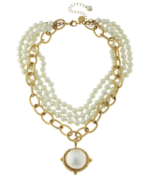 Multi Strand Gold Cotton Pearl Necklace