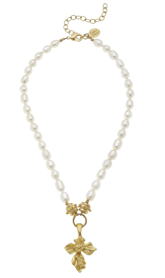 Pearl Gold Cross Necklace