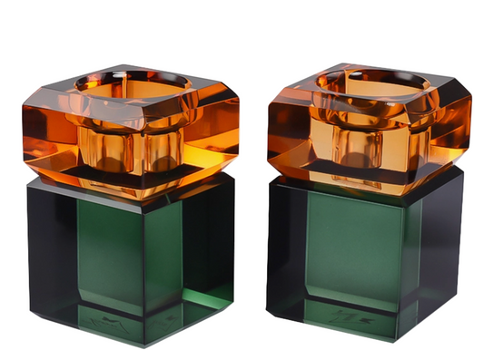 Two Tone Candleholder S/2 - Orange/Green