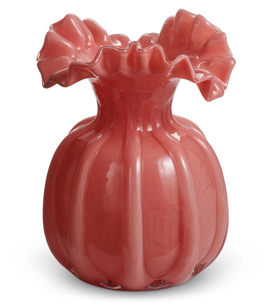 Ruffled Collar Vase - Pink - 9"