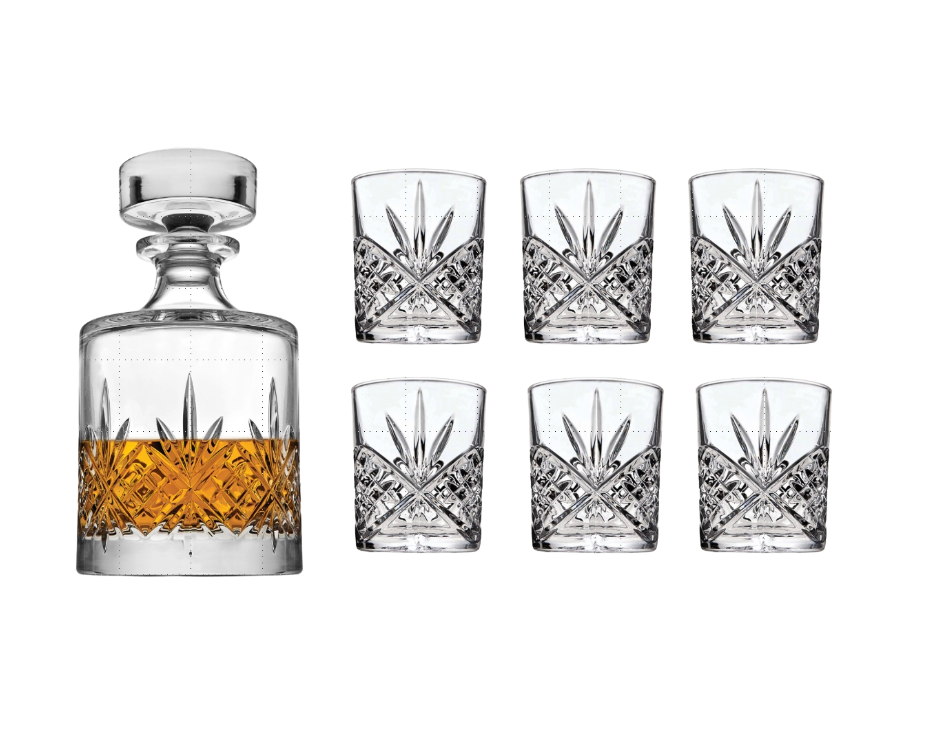 Crystal Cut Decanter & Whiskey Glass S/7