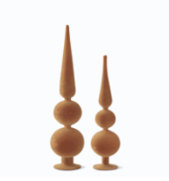 Glass Tan Velvet 2-Ball Finials - S/2