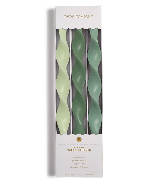 Spiral Taper Candle S/3 - Multi Green