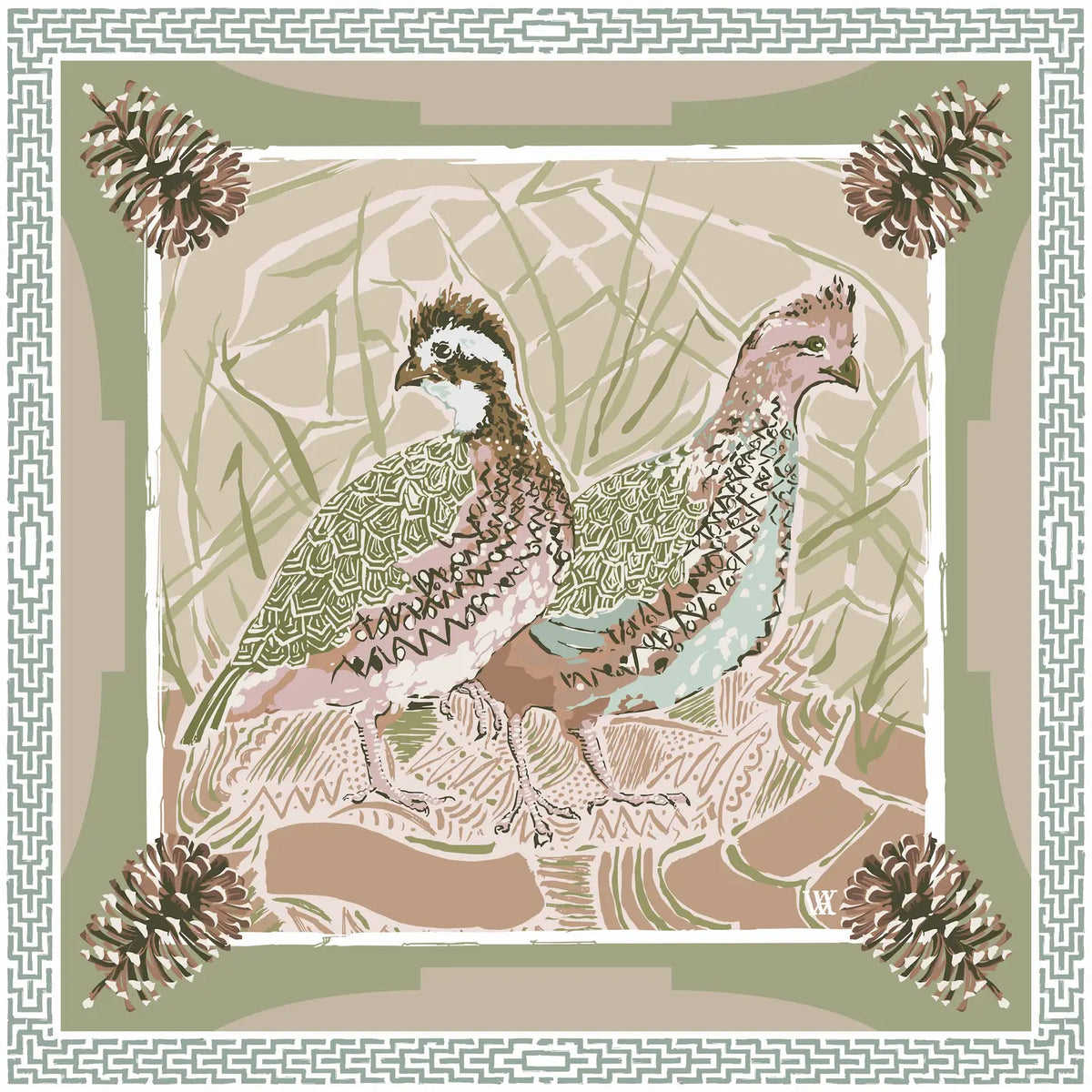 Small Pink Quail Silk Scarf