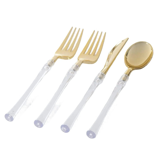 Clear/Gold Plastic Cutlery Set