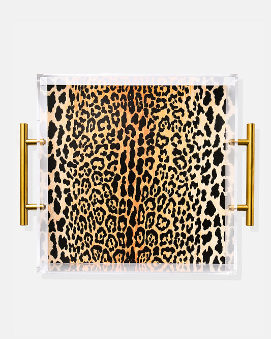 Leopard Print Large Tray/Gold Handles