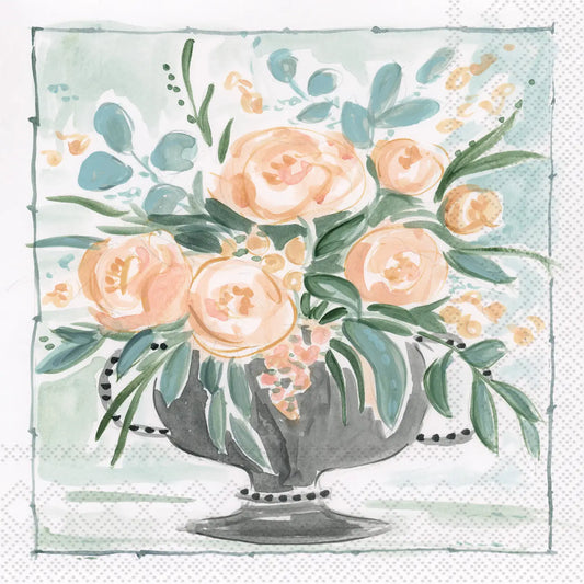 Cocktail Napkin - Peach Floral Vase