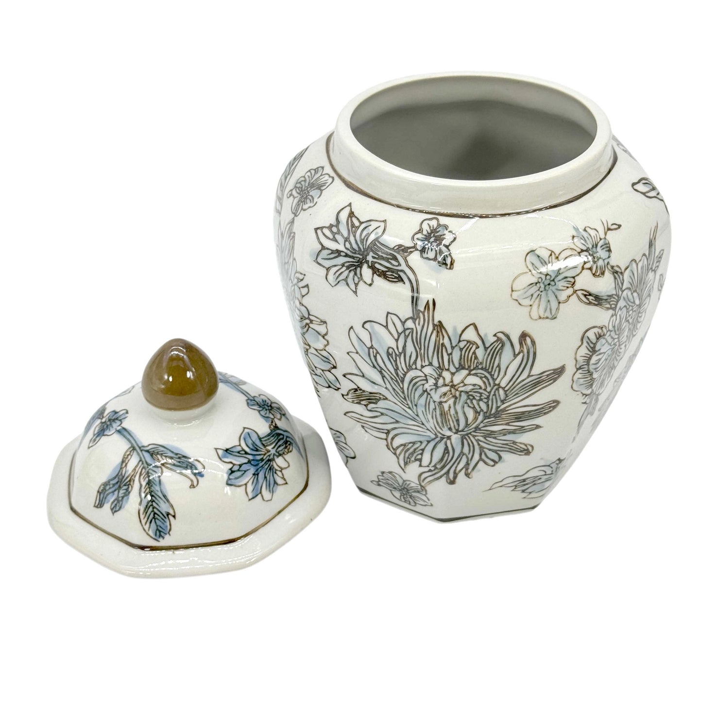 Brown/Light Blue Floral Chinoiserie Jar
