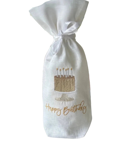 Wine Bag - Embroidered Happy Birthday