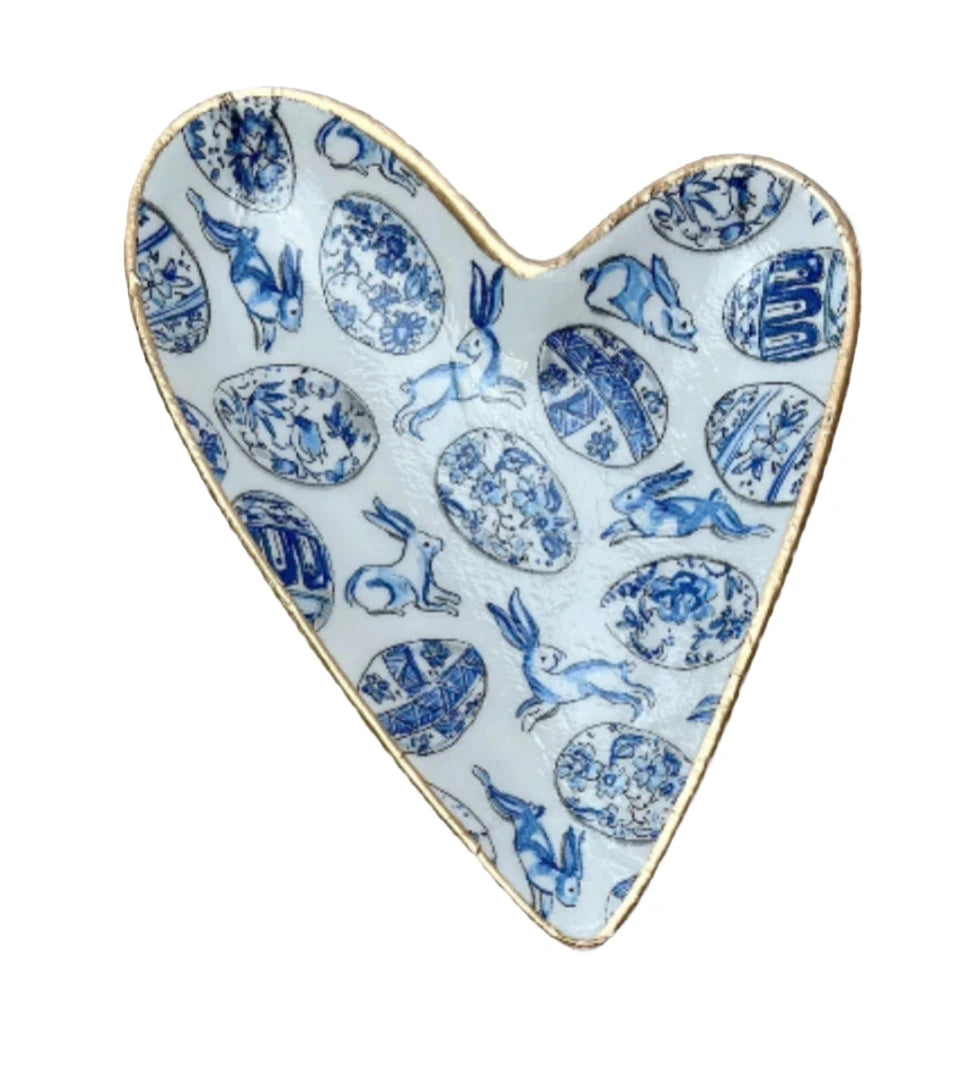 Bunnies & Eggs Ceramic Heart Tray
