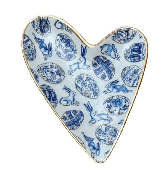 Bunnies & Eggs Ceramic Heart Tray