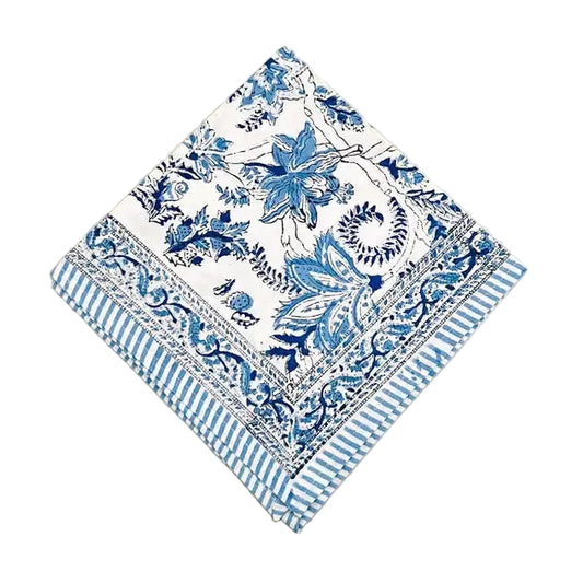 Cloth Napkin S/4 - Blue Floral Block Print