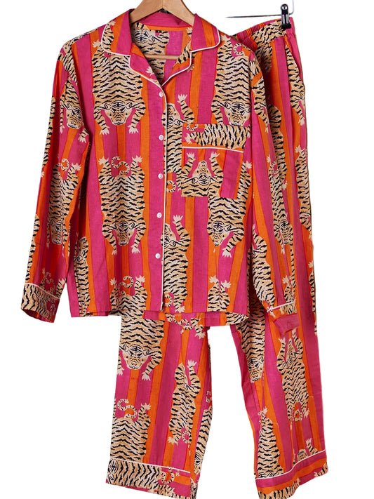 Pajama Set - Pink/Orange Striped Tiger