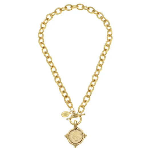 Gold Intaglio Coin Necklace