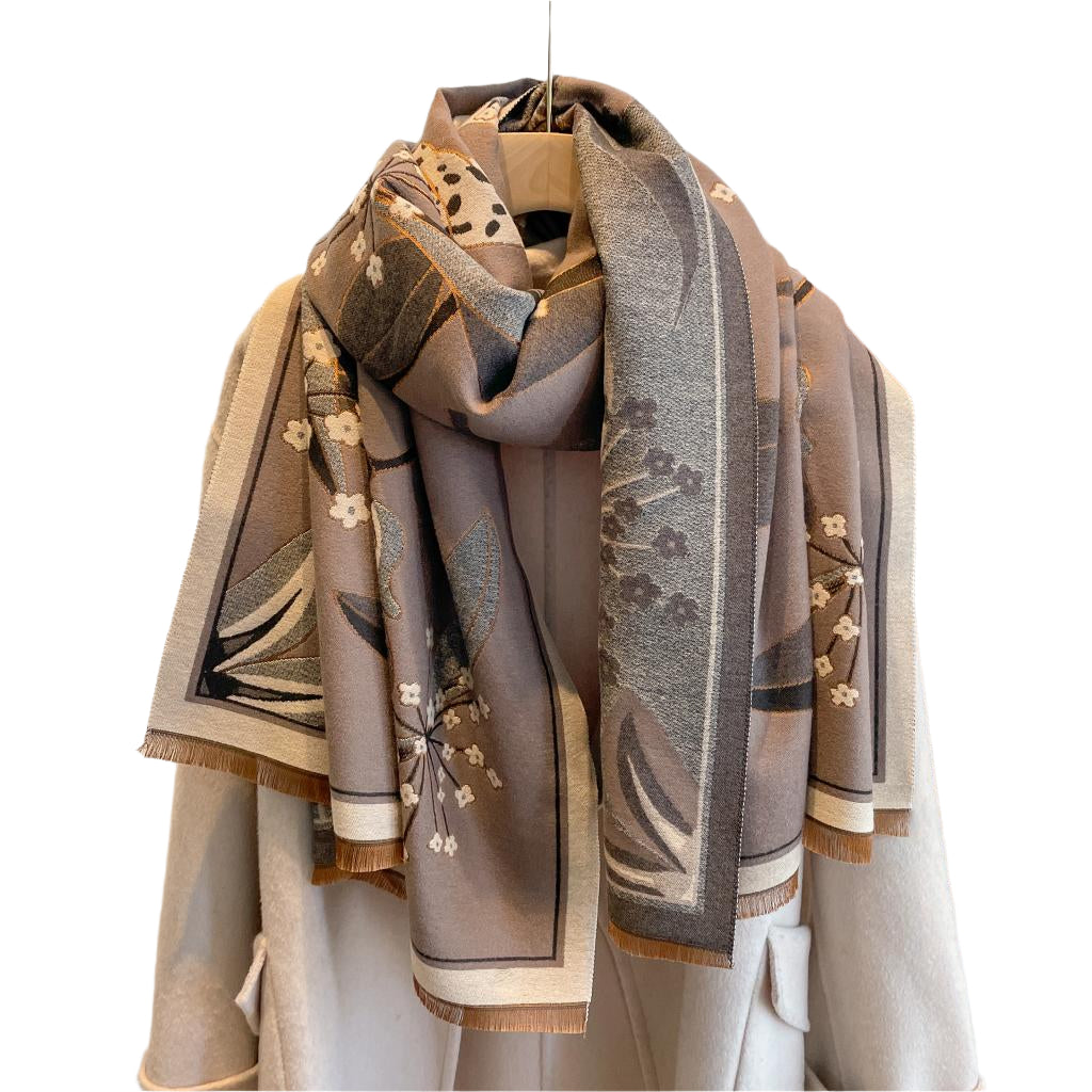 Reversible Wrap Scarf - Gray/Black Garden