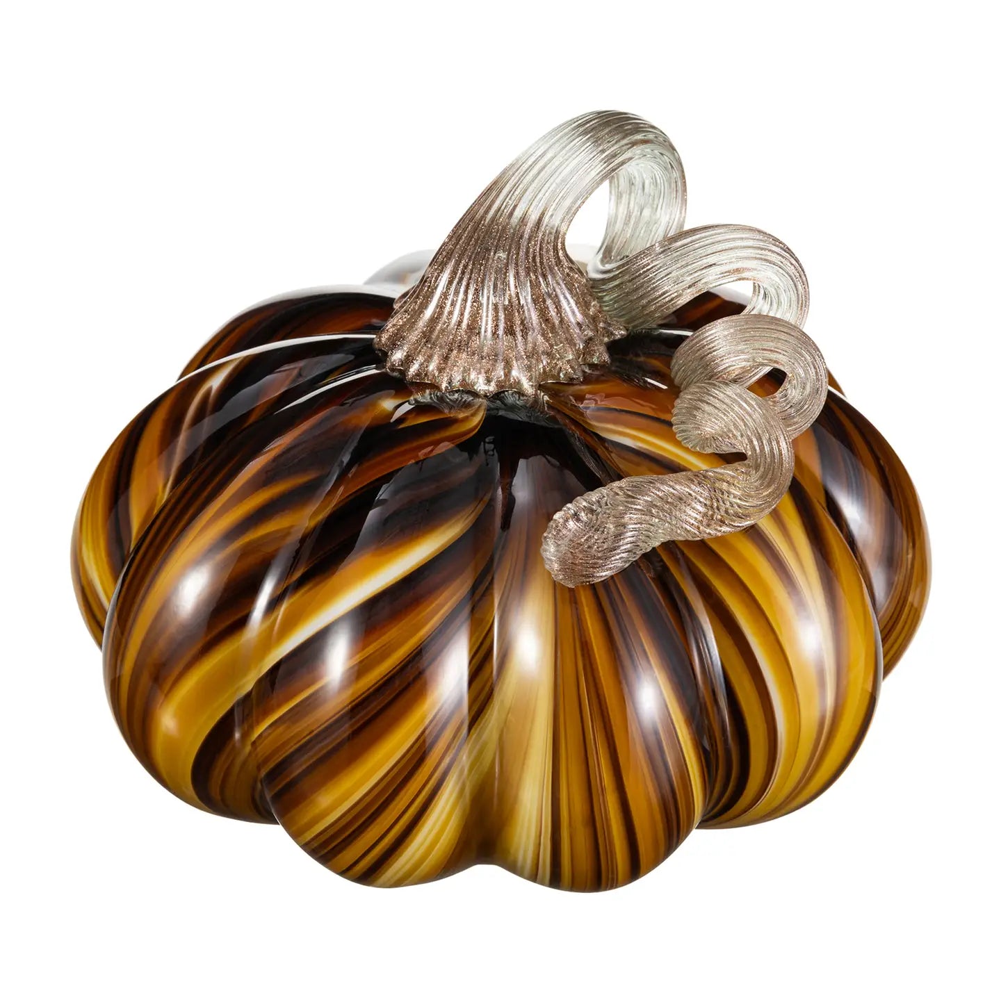 Multi Brown Striped Glass Pumpkin