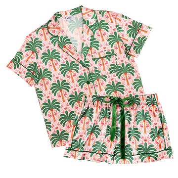 Pajama Set - Pink/Green Palm