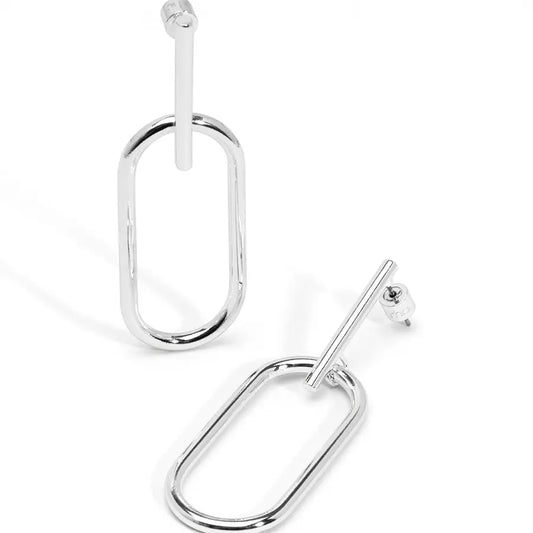 Silver Oval Drop Earring